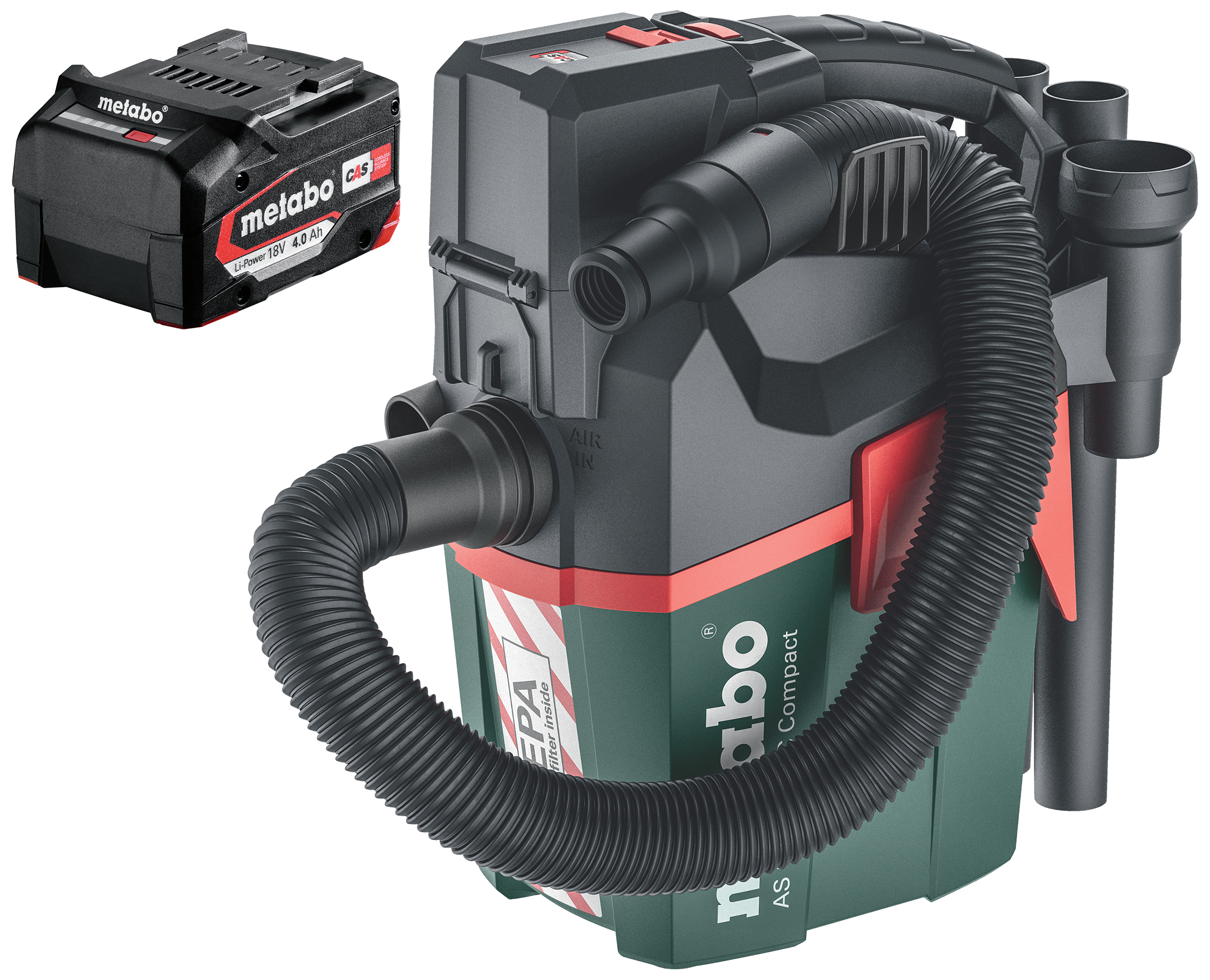 Metabo AS 18 HEPA PC Compact med 4 Ah-batteri